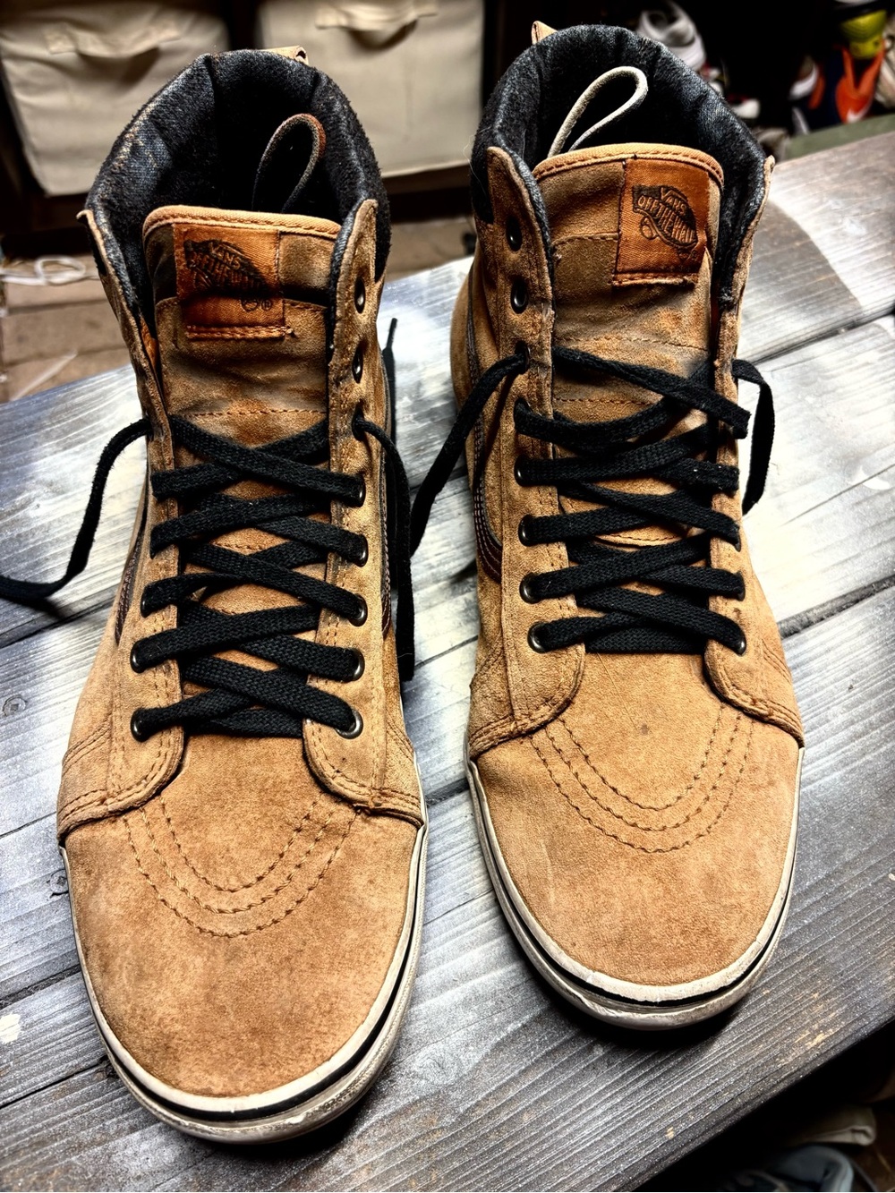 Vans Off The Wall tan & brown suede high top sneakers offthelawn size 13